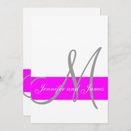 Fuchsia and Grey Modern Wedding Invitation Kaart (Voorkant / Achterkant)