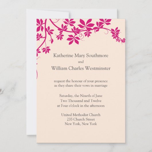 Fuchsia and ivory Wedding Kaart (Voorkant)