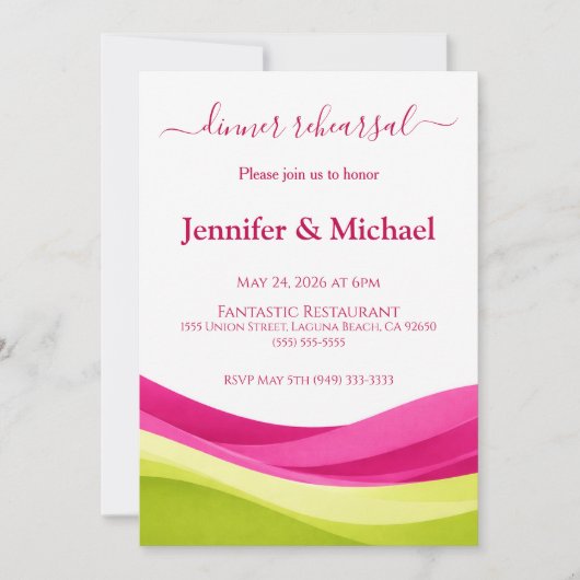 Fuchsia and Lime Green Dinner Rehearsal Kaart (Voorkant)