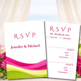 Fuchsia and Lime Green Modern Wedding RSVP Kaartje