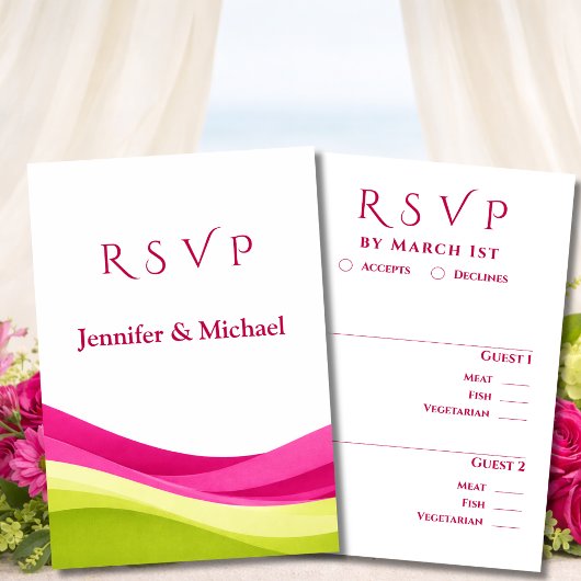 Fuchsia and Lime Green Modern Wedding  RSVP Kaartje