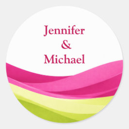Fuchsia and Lime Green Personalized Wedding Ronde Sticker