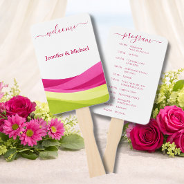 Fuchsia and Lime Green Wedding Fan Program Handwaaier