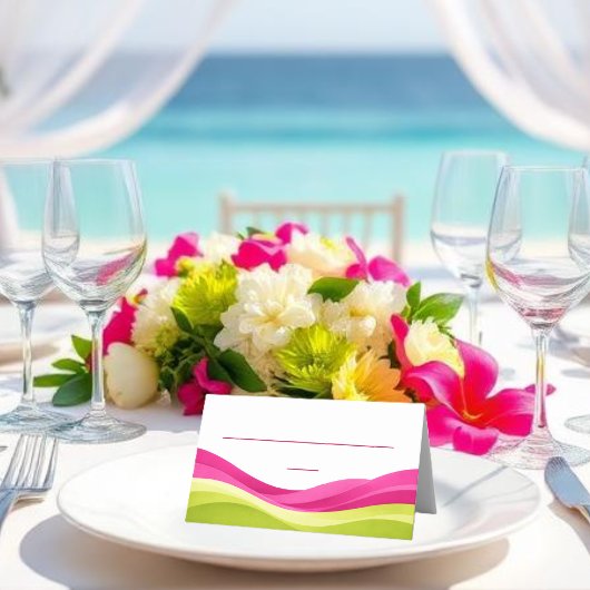 Fuchsia and Lime Green Wedding Plaatskaartje