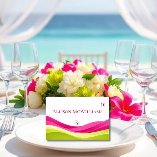 Fuchsia and Lime Green Wedding Place Card-Vegan Kaart