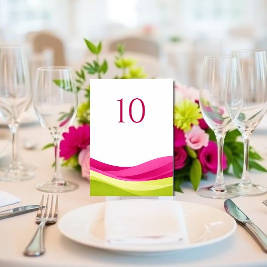 Fuchsia and Lime Green Wedding Table Number Kaart