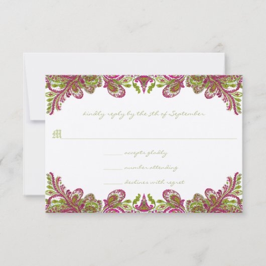 Fuchsia and Limoen Paisley Wedding Invitation Kaart (Voorkant)