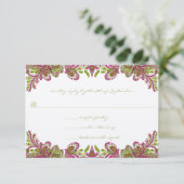 Fuchsia and Limoen Paisley Wedding Invitation Kaart (Staand voorkant)