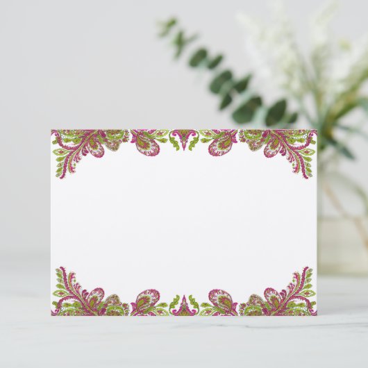 Fuchsia and Limoen Paisley Wedding Invitation Kaart (Staand voorkant)