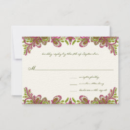 Fuchsia and Limoen Paisley Wedding Invitation Kaart