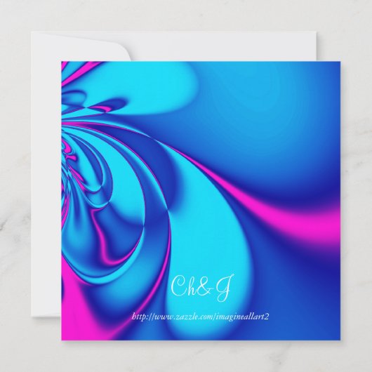 Fuchsia and navy blue bruiloft-uitnodiging kaart (Achterkant)