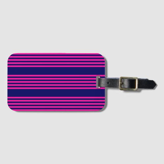 Fuchsia and navy blue vijf strepen patroon bagagelabel (Voorkant (horizontaal))