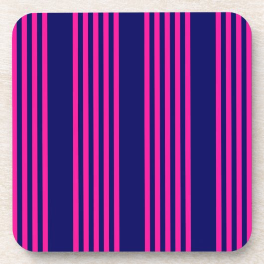 Fuchsia and navy blue vijf strepen patroon bier onderzetter (Voorkant)