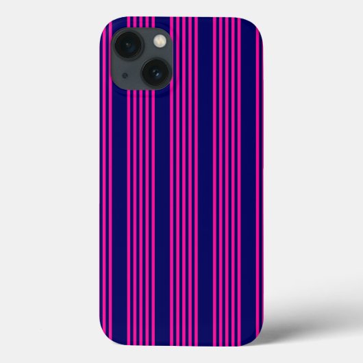 Fuchsia and navy blue vijf strepen patroon Case-Mate iPhone case (Achterkant)