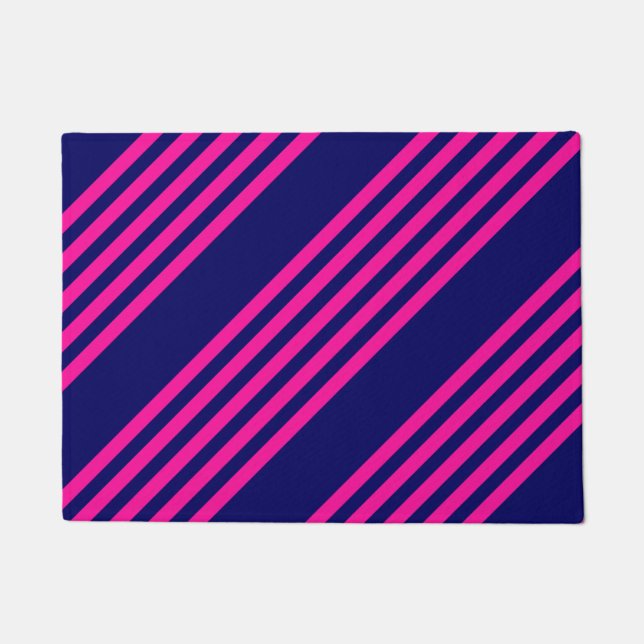Fuchsia and navy blue vijf strepen patroon deurmat (Voorkant)