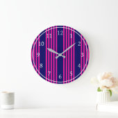 Fuchsia and navy blue vijf strepen patroon grote klok (Huis)