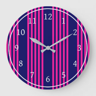 Fuchsia and navy blue vijf strepen patroon grote klok