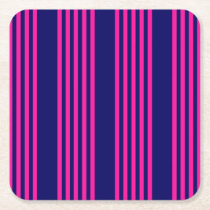 Fuchsia and navy blue vijf strepen patroon kartonnen onderzetters