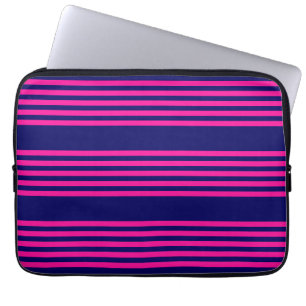 Fuchsia and navy blue vijf strepen patroon laptop sleeve