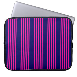 Fuchsia and navy blue vijf strepen patroon laptop sleeve