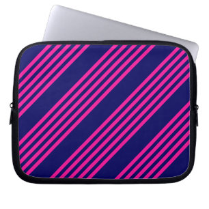 Fuchsia and navy blue vijf strepen patroon laptop sleeve