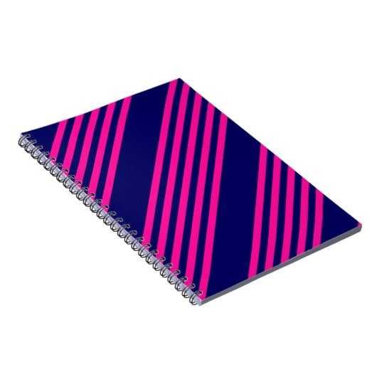 Fuchsia and navy blue vijf strepen patroon notitieboek (Rechterzijde)