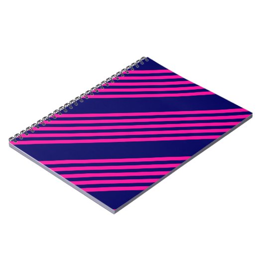 Fuchsia and navy blue vijf strepen patroon notitieboek (Linkerzijde)