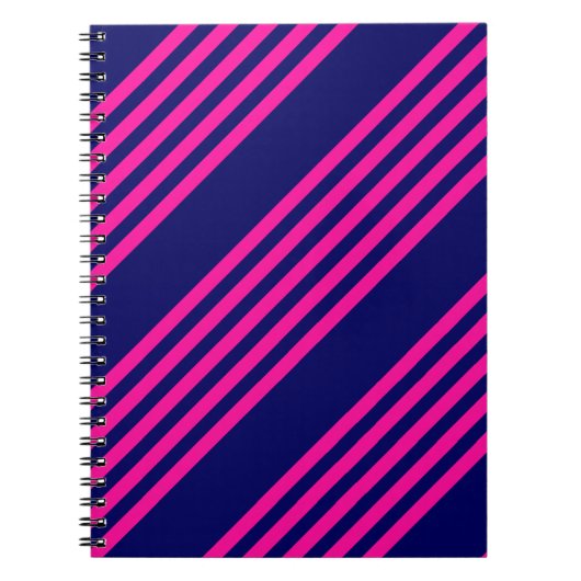 Fuchsia and navy blue vijf strepen patroon notitieboek (Voorkant)