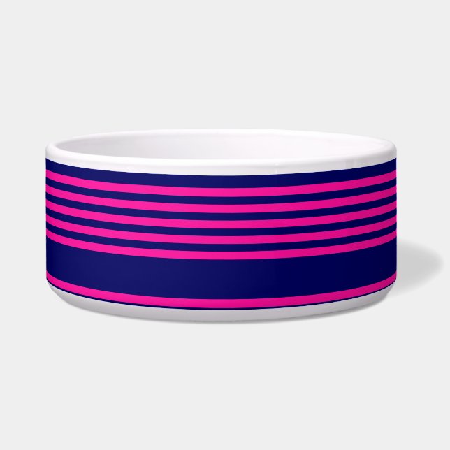 Fuchsia and navy blue vijf strepen patroon voerbakje (Voorkant)