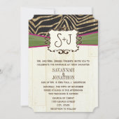 Fuchsia and Olive Barn Wood Zebra Print Wedding Kaart (Voorkant)