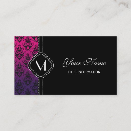 Fuchsia and Paars Damask Pattern Visitekaartje (Voorkant)