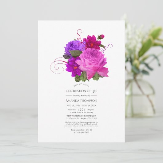 Fuchsia and Paarse Shabby Celebration of Life Kaart (Staand voorkant)