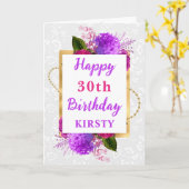 Fuchsia and Paarse Shabby Flowers Birthday Kaart (Gele Bloem)