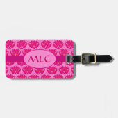 Fuchsia and Pink Art Nouveau Damask Monogram Bagagelabel (Voorkant horizontaal)