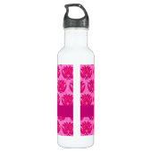 Fuchsia and Pink Art Nouveau Damask Monogram Waterfles (Achterkant)