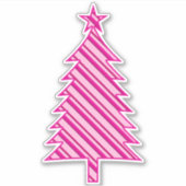 Fuchsia and Pink Snoep Striped kerstboom Sticker (Voorkant)