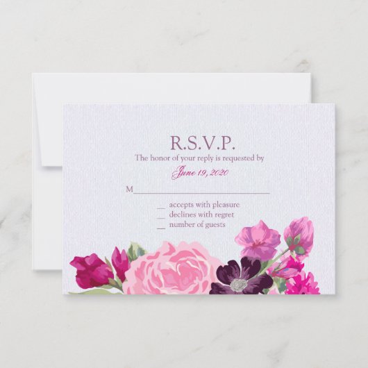 Fuchsia and Plum Floral, Responskaarten RSVP Kaartje (Voorkant)