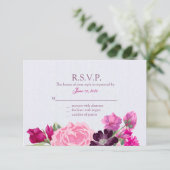 Fuchsia and Plum Floral, Responskaarten RSVP Kaartje (Staand voorkant)