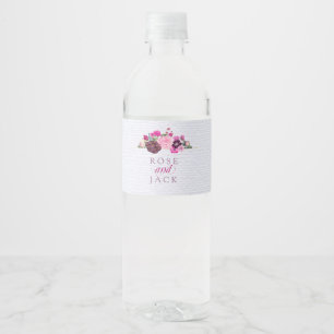 Fuchsia and Plum Floral Waterfles Etiket