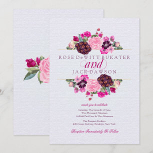 Fuchsia and Plum Floral Wedding Invitations Kaart