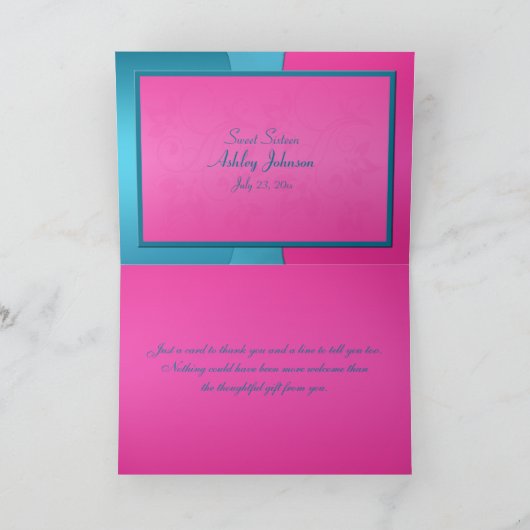 Fuchsia and Turquoise Floral Hartelijk dank Bedankkaart (Binnen)