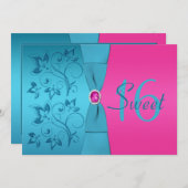 Fuchsia and Turquoise Sweet Sixteen Uitnodiging (Voorkant / Achterkant)