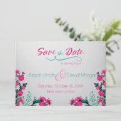 Fuchsia and Turquoise Wedding Save the date (Staand voorkant)