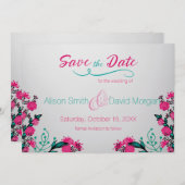 Fuchsia and Turquoise Wedding Save the date (Voorkant / Achterkant)