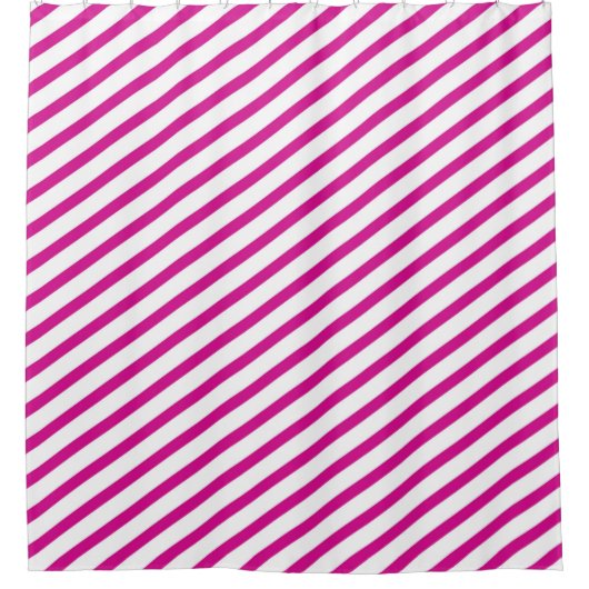 Fuchsia and White Diagonal Stripes Modern Douchegordijn (Voorkant)