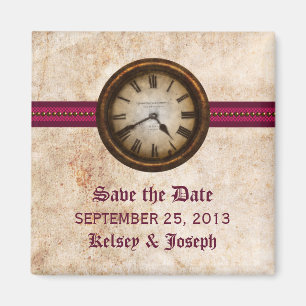 Fuchsia Antiek Clock Save the Date Magnet