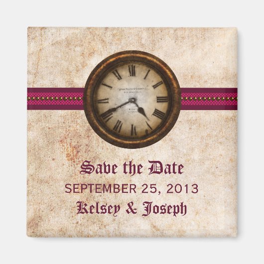 Fuchsia Antiek Clock Save the Date Magnet (Voorkant)