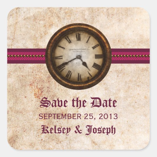 Fuchsia Antiek Save the Date Stickers (Voorkant)