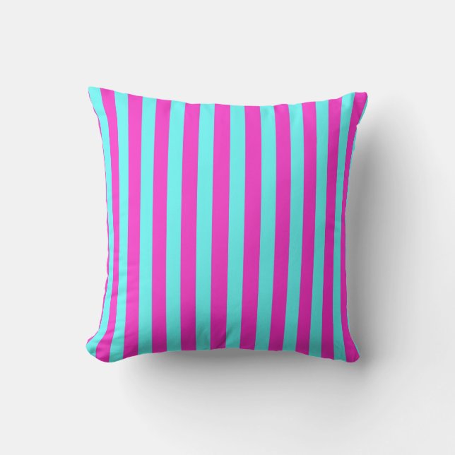 Fuchsia/Aqua Colored Stripes Cushion Kussen (Voorkant)