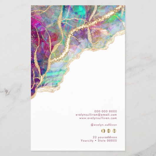 Fuchsia aquamarijn opaal design prijslijst flyer (Achterkant)